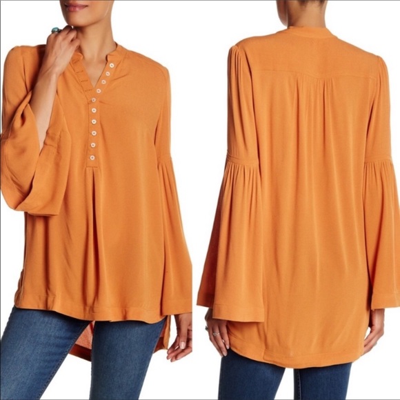 Free People Tops - Free people orange button front bell sleeve tunic